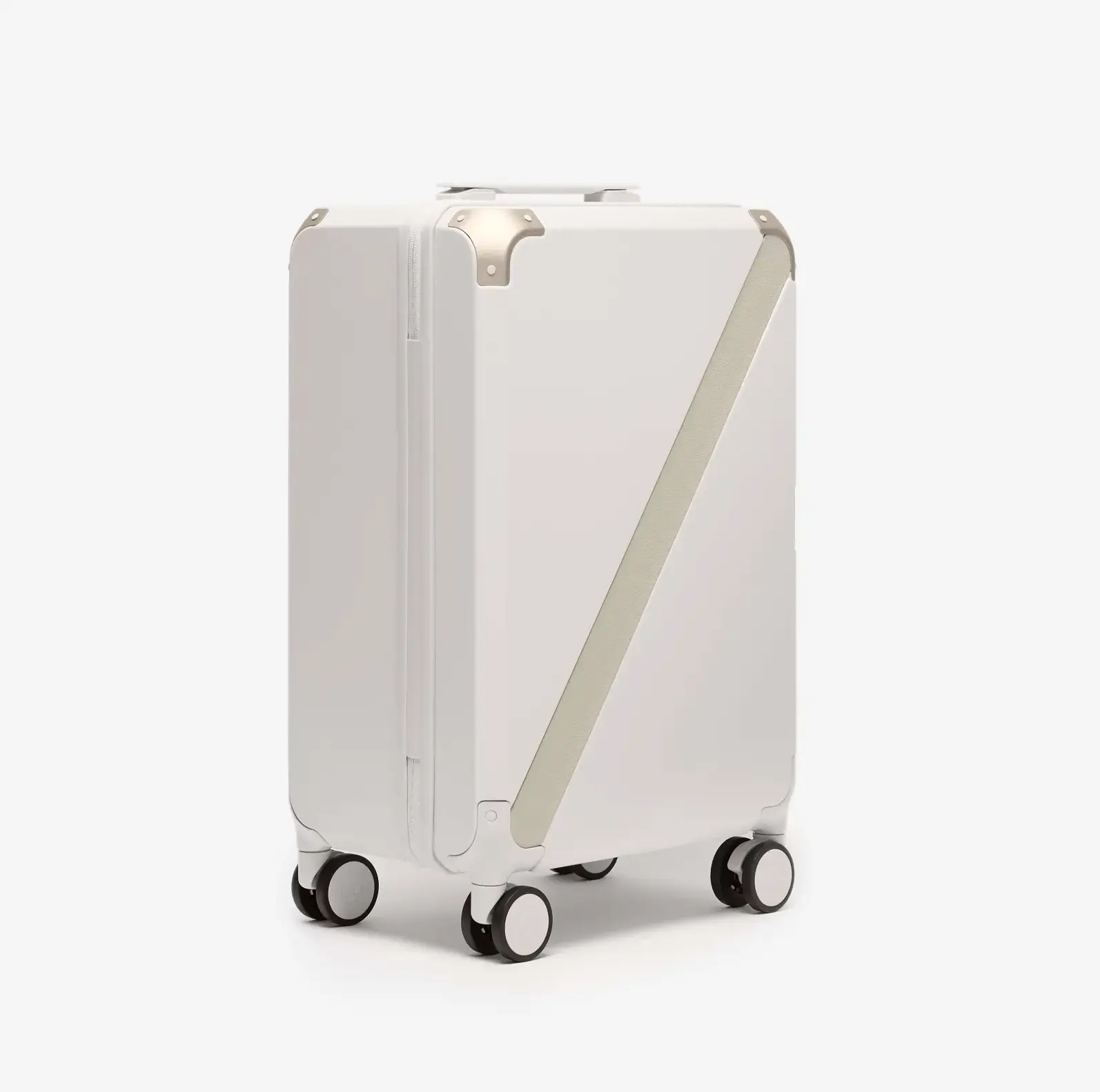 Beige premium carry-on luggage, The Cabin Trunk Essential by Armoir, front angle view