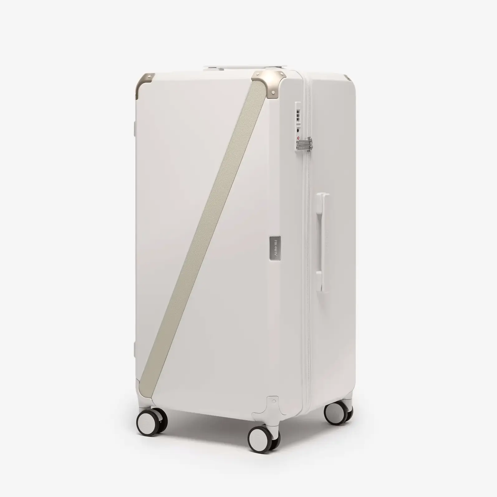 Beige premium checked luggage, The Large Trunk Essential by Armoir, front angle view